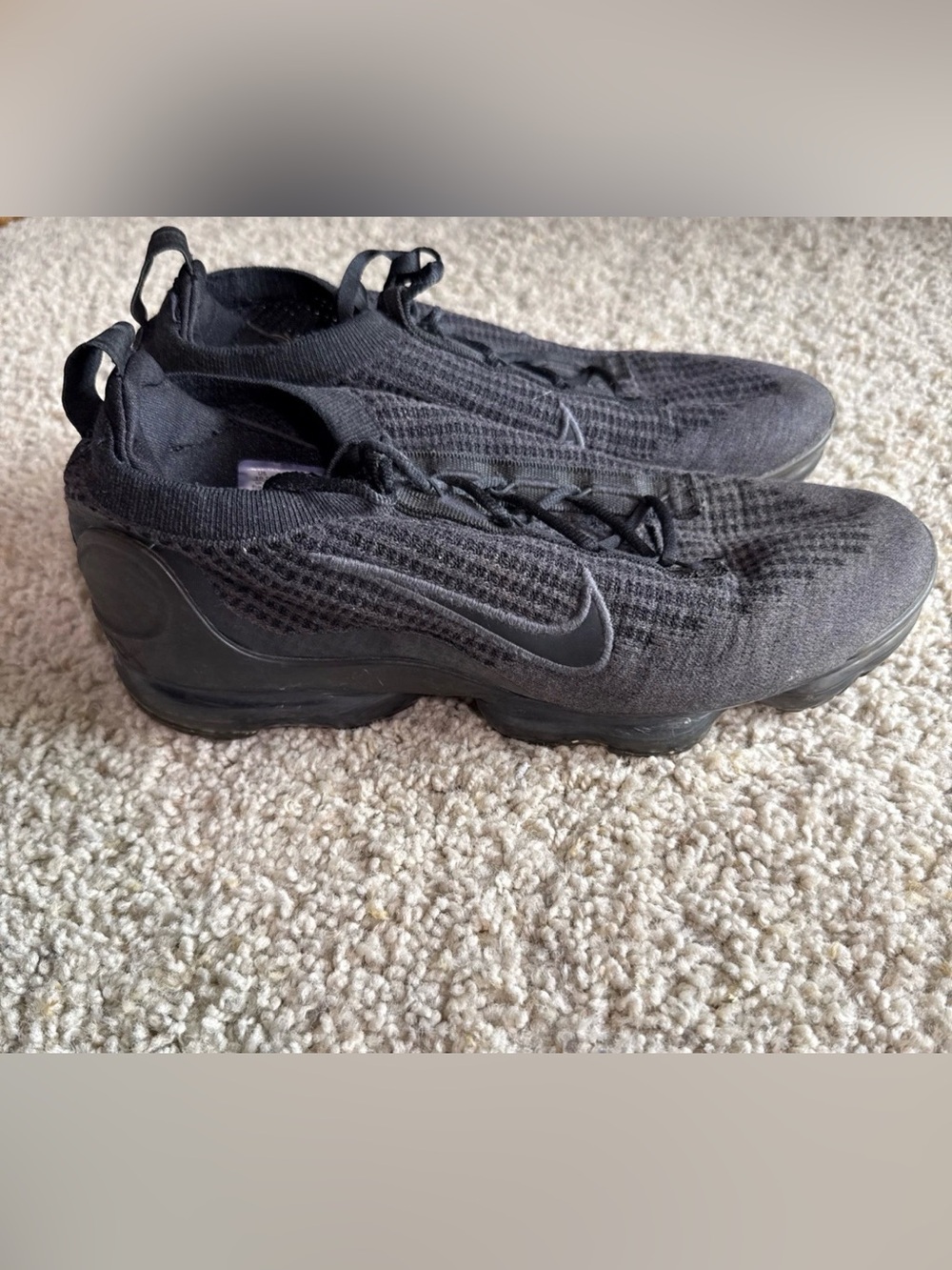 Nike Air VaporMax Flyknit 2021 FK Triple Black Running Shoes Size 10.5
